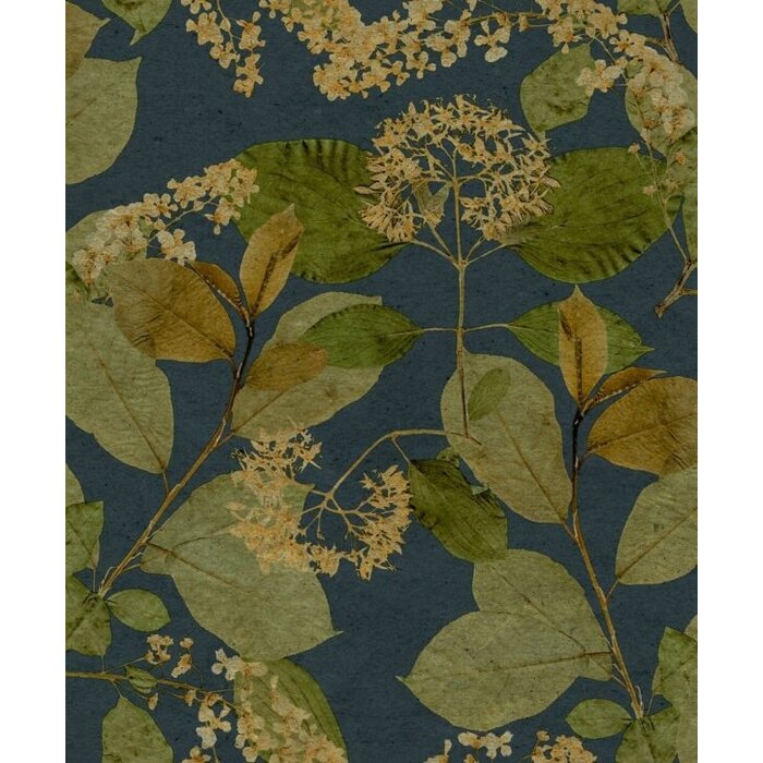 Behang met bladeren en bloemen