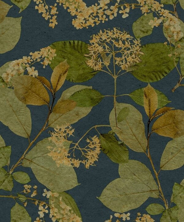 Behang met bladeren en bloemen