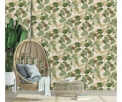 Behang met bladeren en bloemen