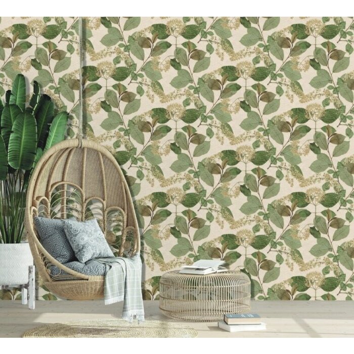 Behang met bladeren en bloemen