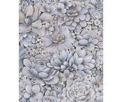 Behang met ton-sur-ton grote bloemenprint