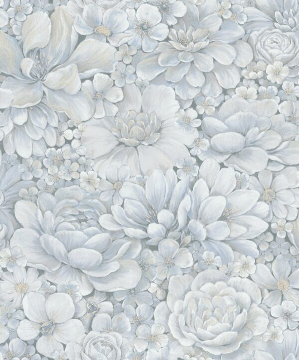 Behang met ton-sur-ton grote bloemenprint