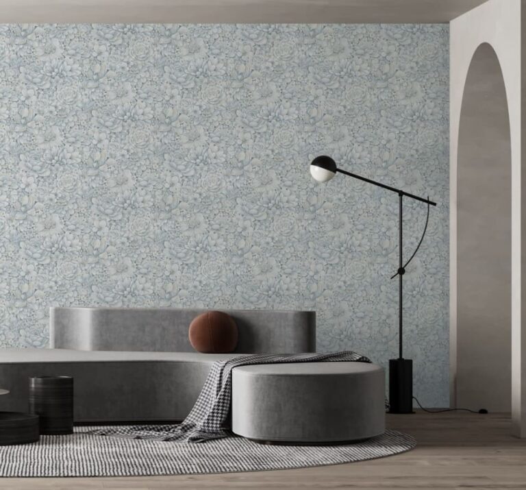 Behang met ton-sur-ton grote bloemenprint