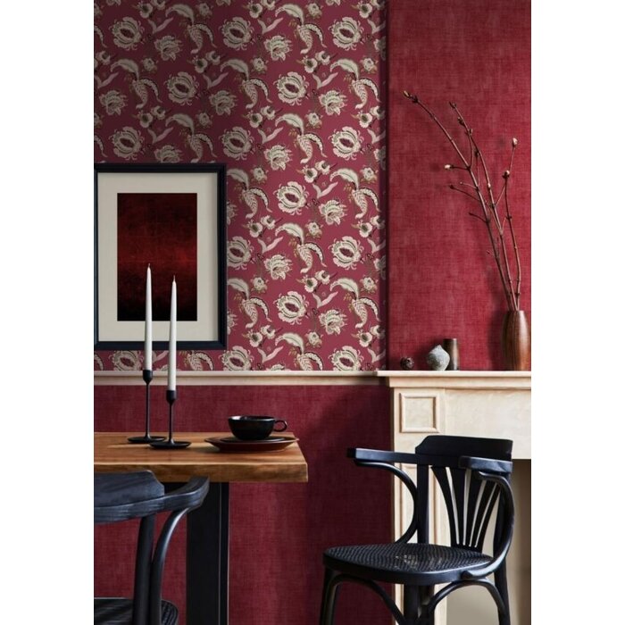 Behang met bladeren en bloemen