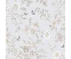 Behang met getekende bloemen en vlinders