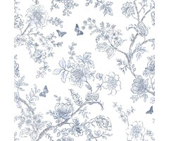 Behang met getekende bloemen en vlinders