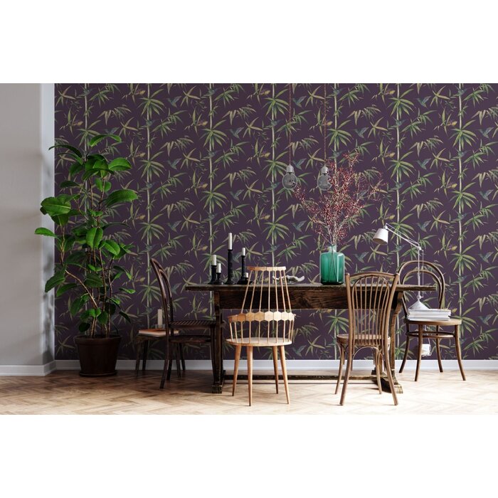 Behang met bamboe en kolibri's