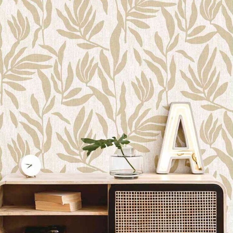 Behang met bladerenprint