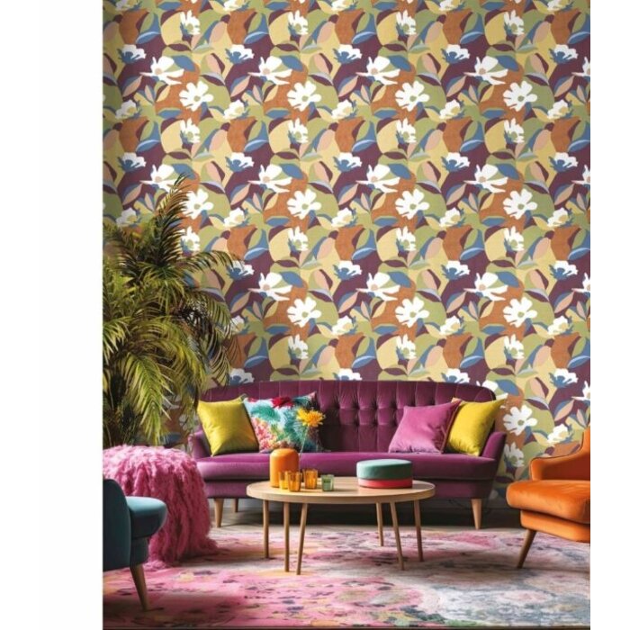 Behang met abstracte bloemenprint 30114