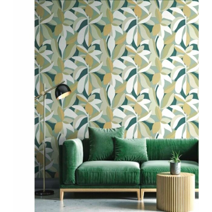 Behang met abstracte bladerenprint 30107