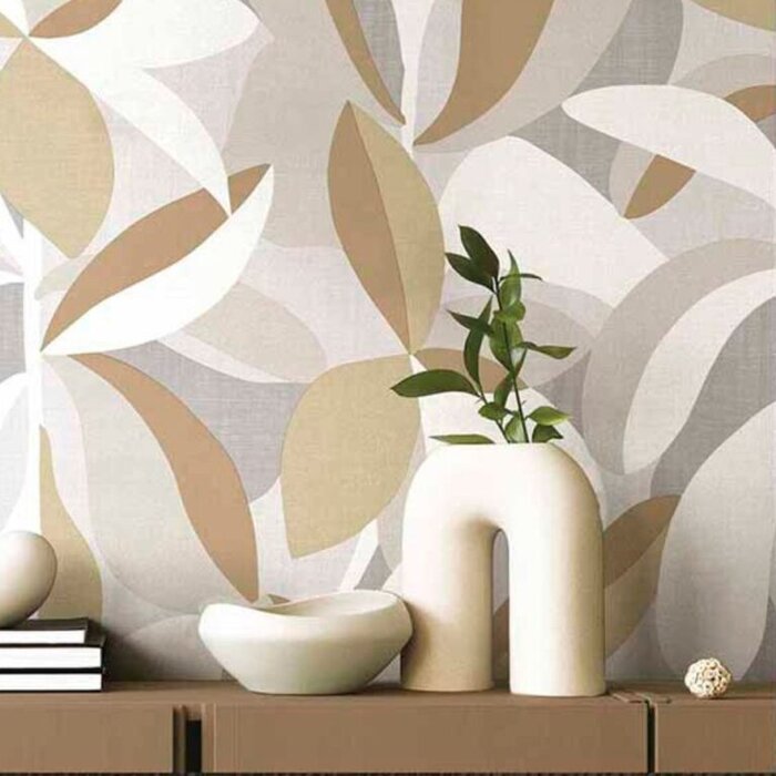 Behang met abstracte bladerenprint 30103