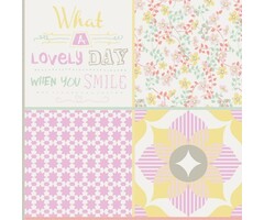 Behang patchwork bloemen en tekst 61171-14