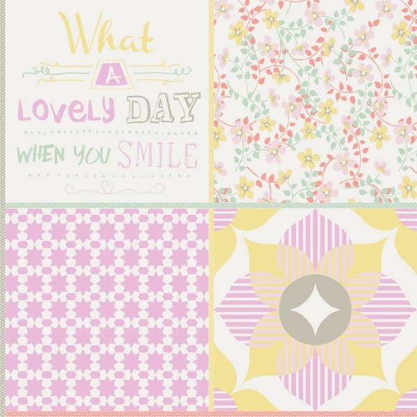 Behang patchwork bloemen en tekst 61171-14