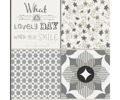 Behang patchwork bloemen en tekst 61171-06