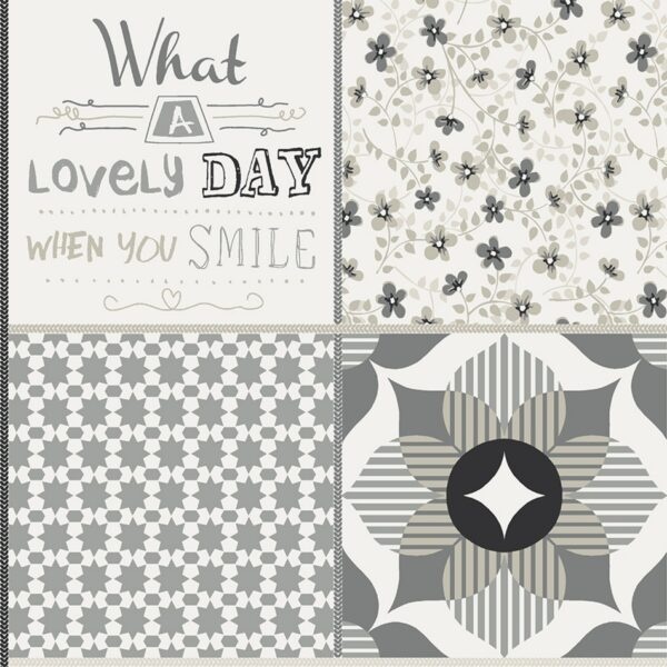 Behang patchwork bloemen en tekst 61171-06