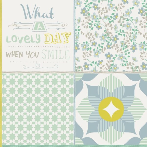 Behang patchwork bloemen en tekst  61171-03