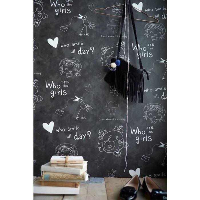 Behang met tekeningen en tekst 61169-16