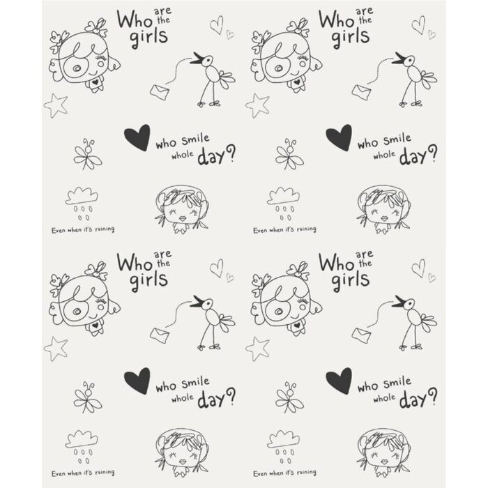 Behang met tekeningen en tekst 61169-06