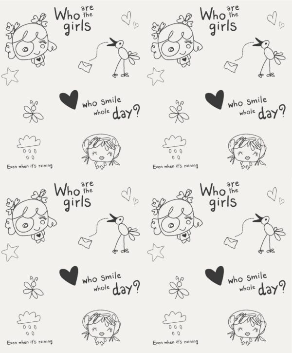 Behang met tekeningen en tekst 61169-06