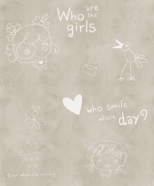 Behang met tekeningen en tekst 61169-00