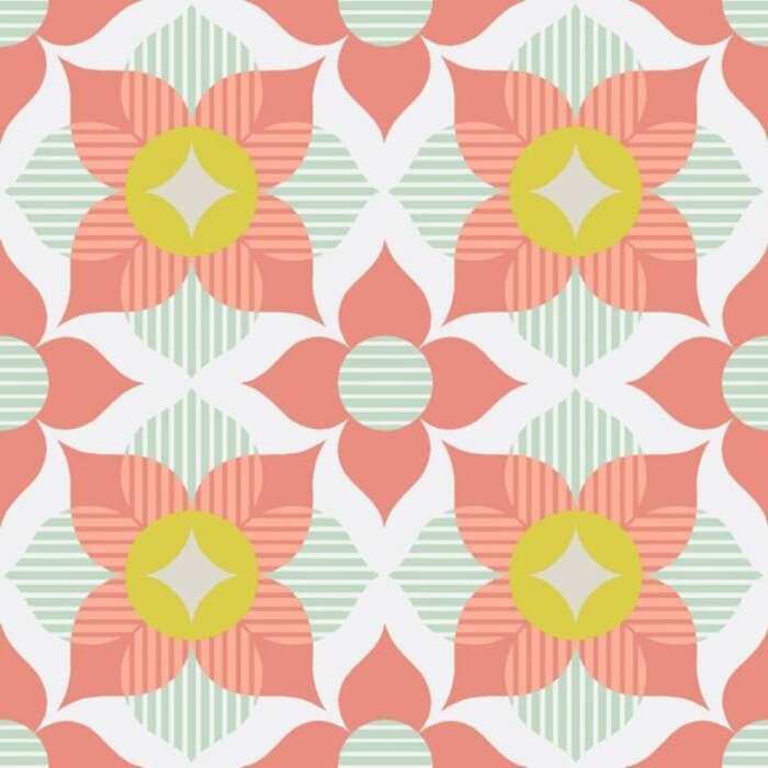 Behang met grote grafische bloemen  61168-04