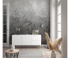 Fotobehang met pioenrozen op degradé beton look 81602