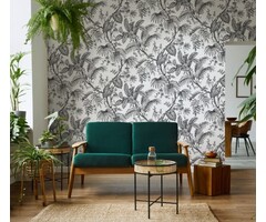 Fotobehang met zwart-witte tropische bladeren 81600