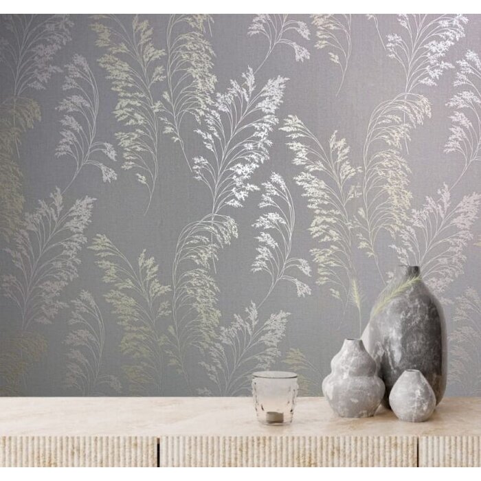 Behang met glanzende graspluimen  6819-20