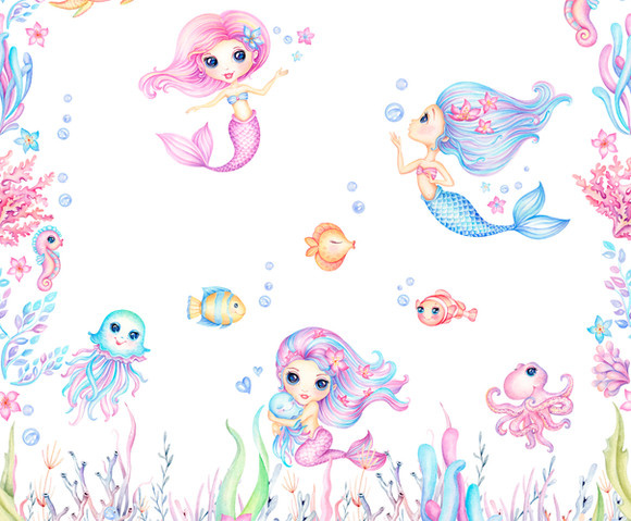 Cute Walls - Little Mermaids 212x280cm