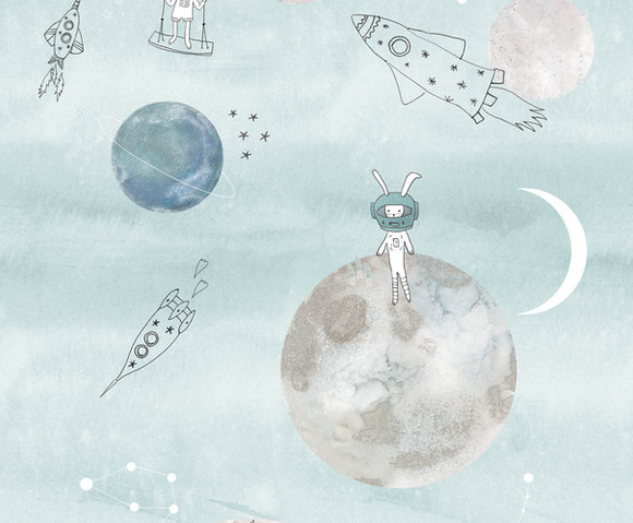 Sofie & Junar - To The Moon Blue 200x280cm