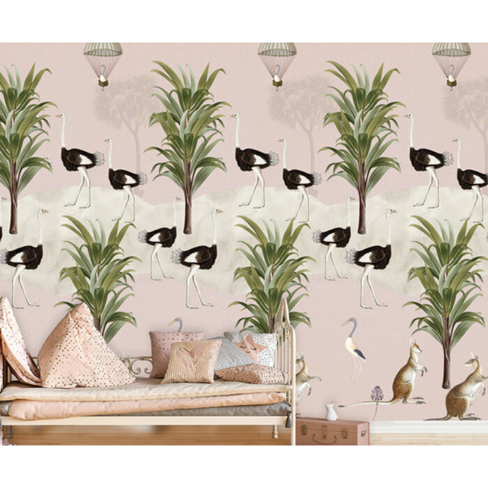 Olive & Noah - Ostrich Jungle Pink 100x280cm