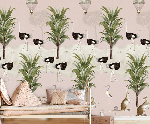 Olive & Noah - Ostrich Jungle Pink 100x280cm