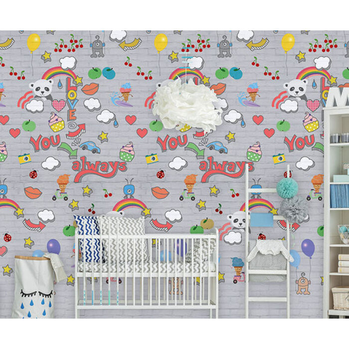 Abby & Bryan - Graffiti baby Grey 100x280cm