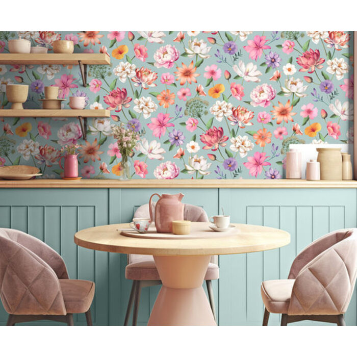 Illusion - bloemen blauw/roze