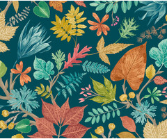 Riches of Nature - Lush Leaves Teal/Corn