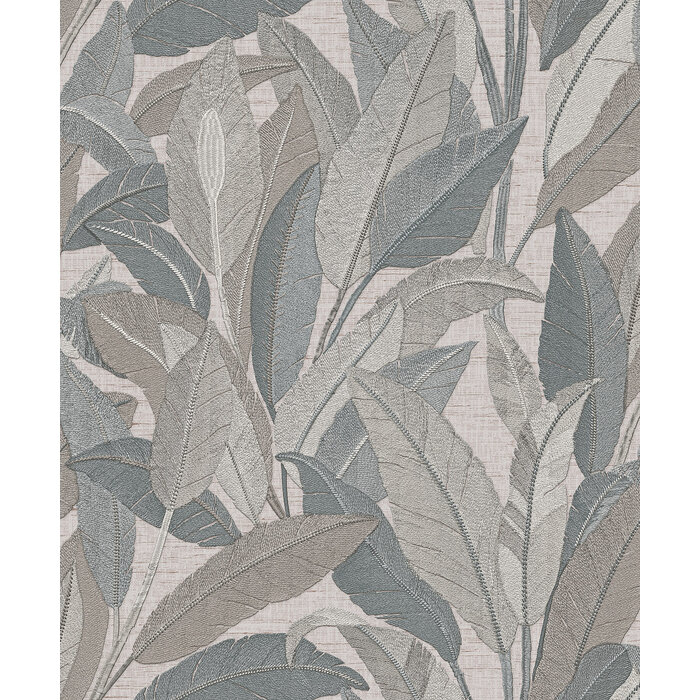 Renaissance 2 - embroidered leaves grey