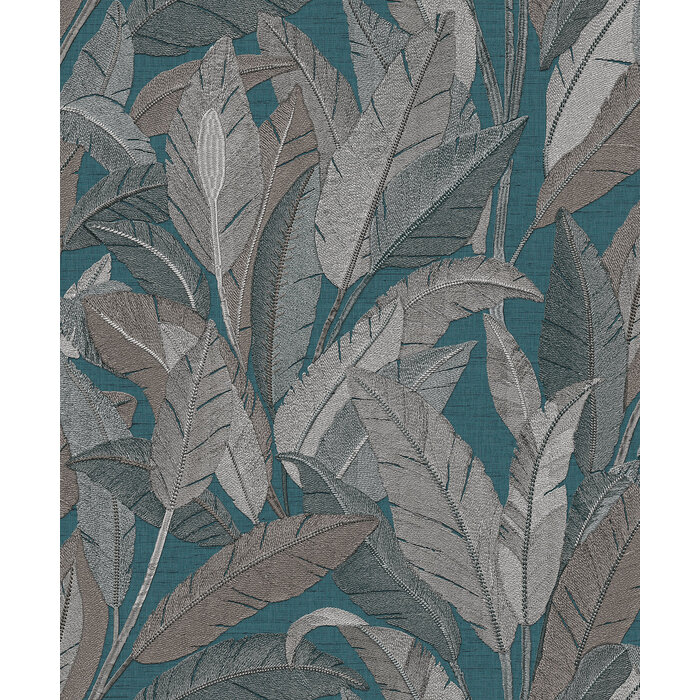 Renaissance 2 - embroidered leaves petrol blue