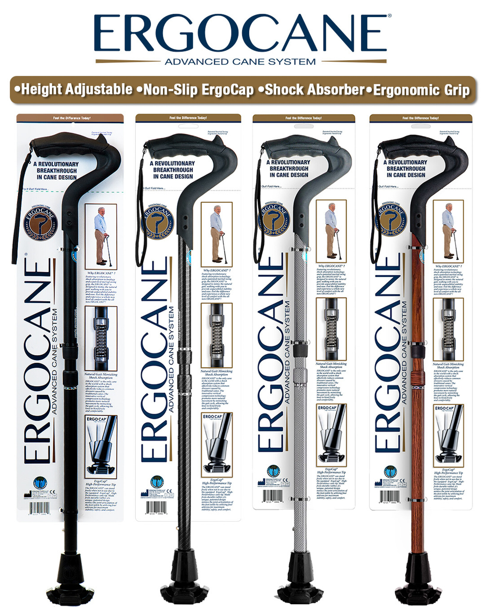 ErgoActives ErgoCane 2G Gehstock Braun Stoßdämpfend