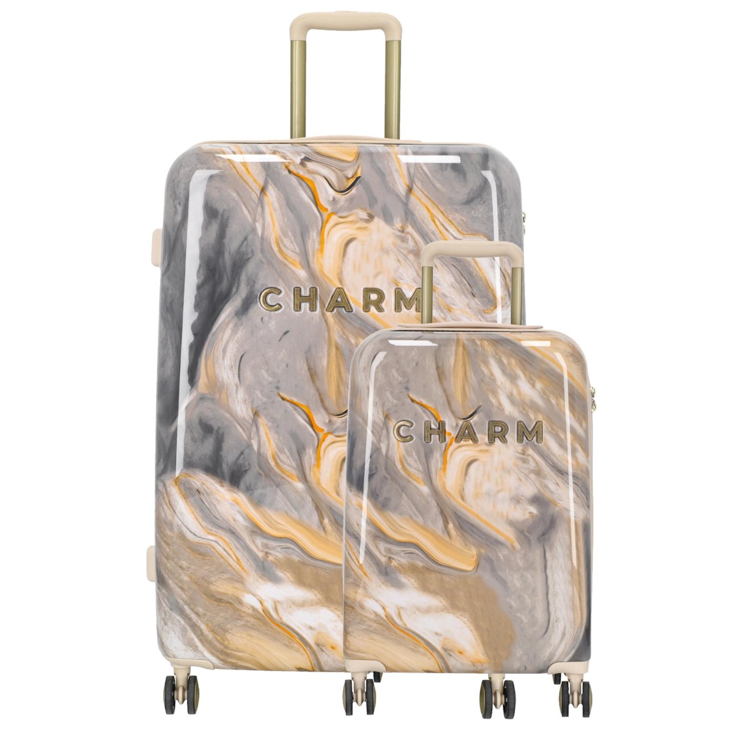 Charm London Marble Travel Kofferset 2-delig - TSA slot - Lichtgrijs