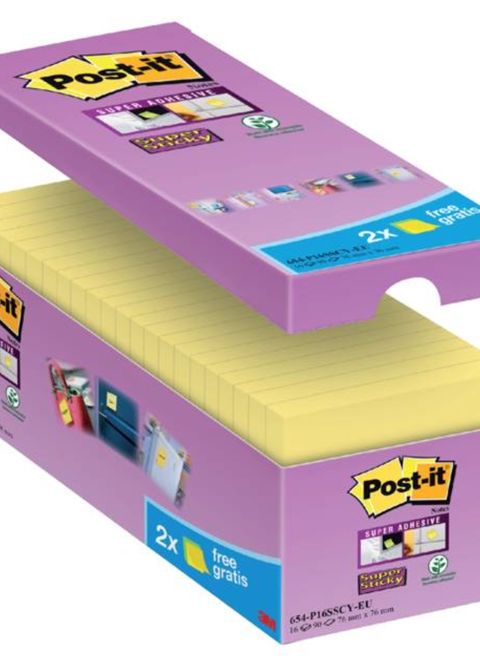 3M 3M MEMOBLOK 654S 76X76 GL 16STKS