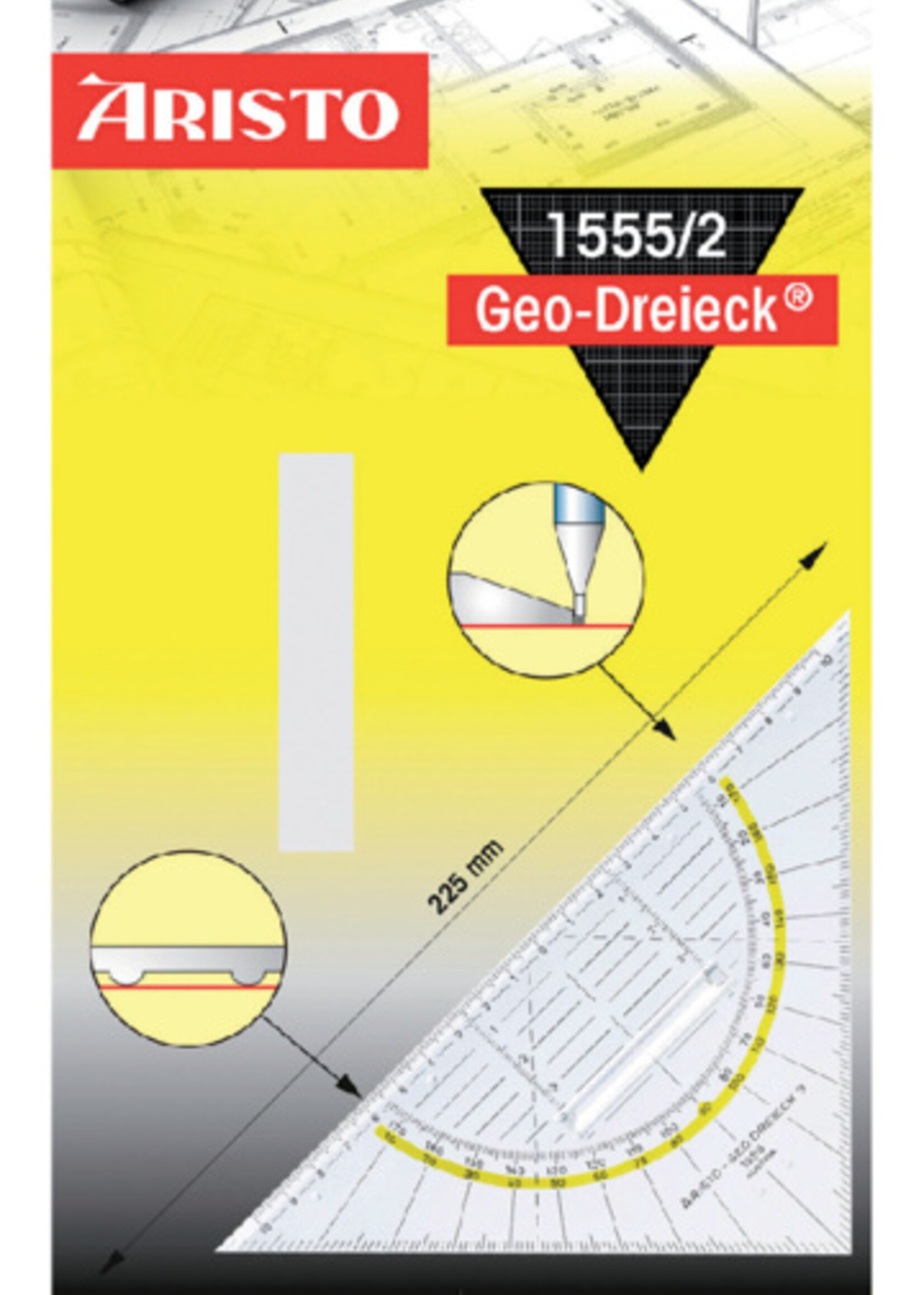 Aristo Aristo GEODRIEHOEK 1555/2 225MM MET GREEP