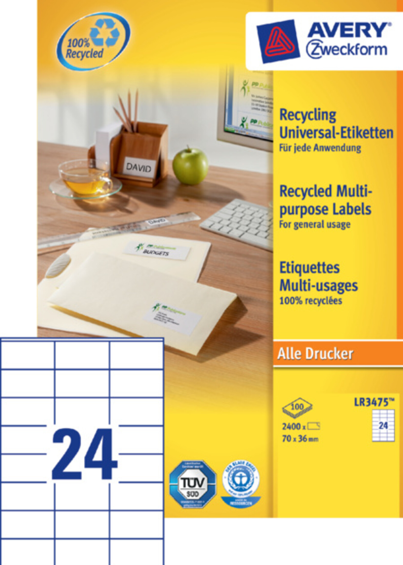 Avery Zweckform Avery Zweckform ETIKET LR3475 70X36 RECY