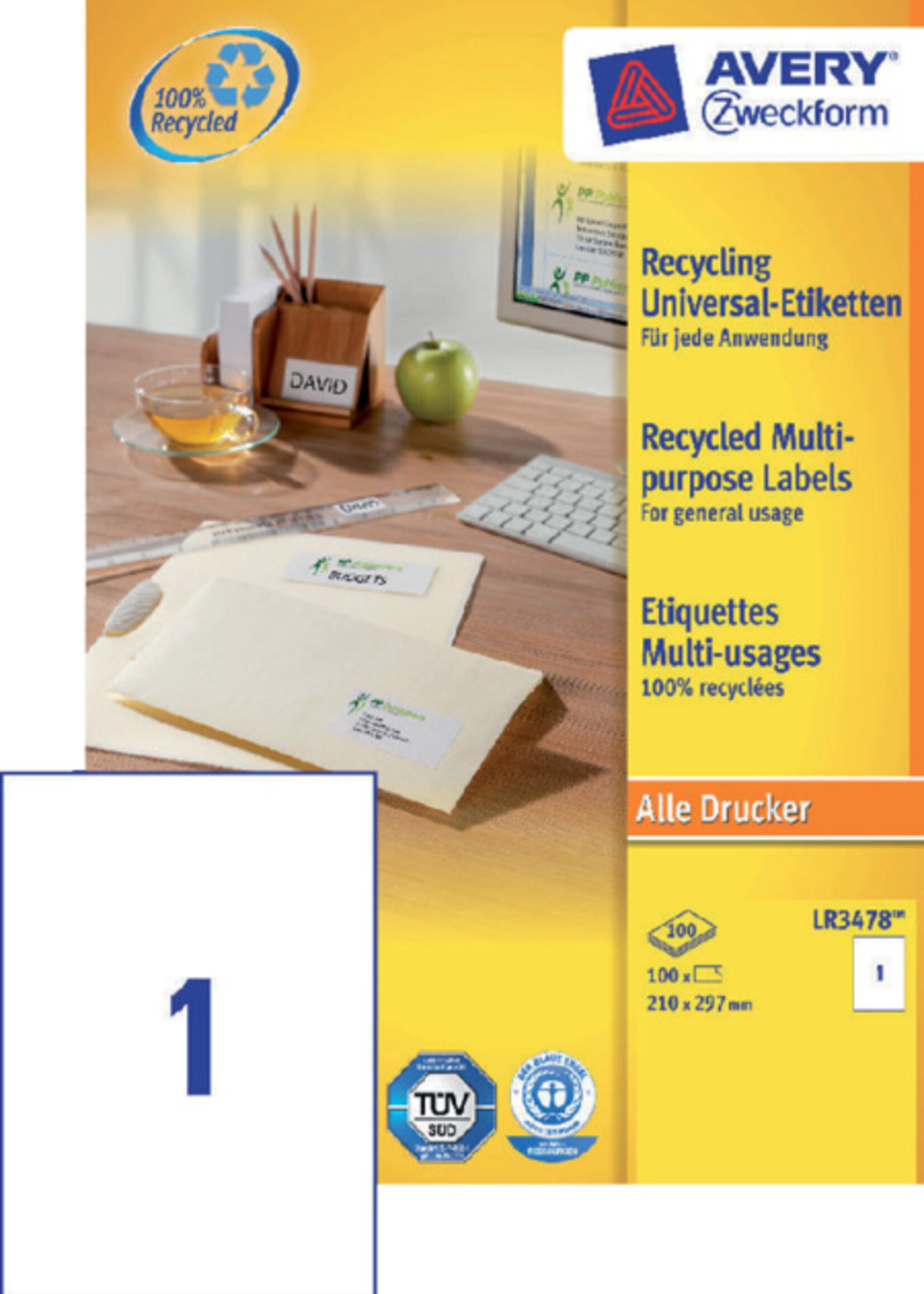 Avery Zweckform Avery Zweckform ETIKET LR3478 210X297 RECY