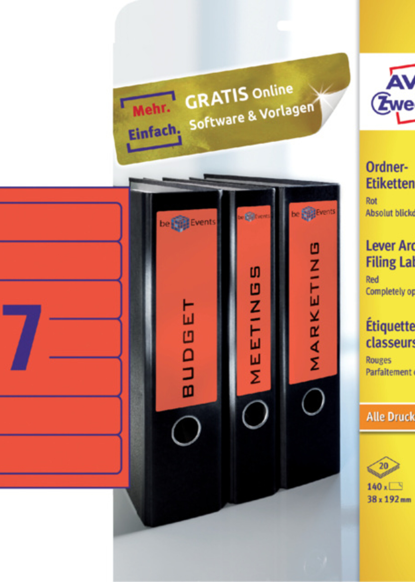 Avery Zweckform Avery Zweckform RUGETIKET L4762 192X38 RD