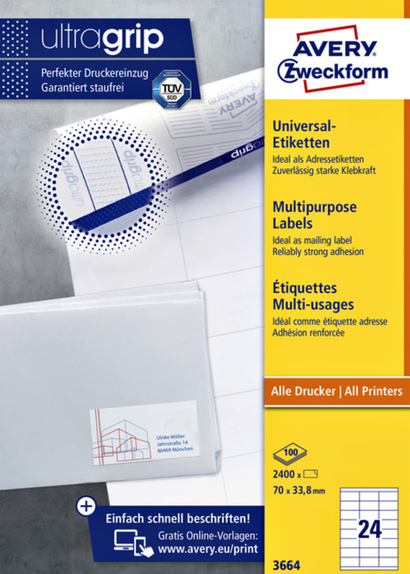 Avery Zweckform Avery Zweckform ETIKET 3664 70X33.8