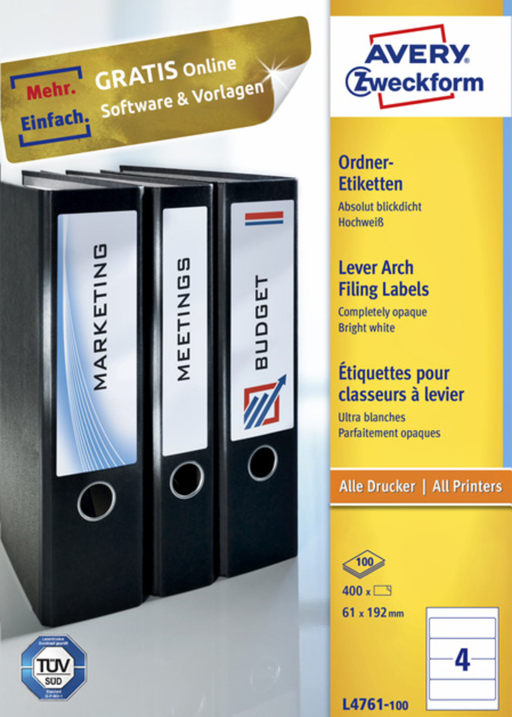 Avery Zweckform Avery Zweckform RUGETIKET L4761-100 192X61