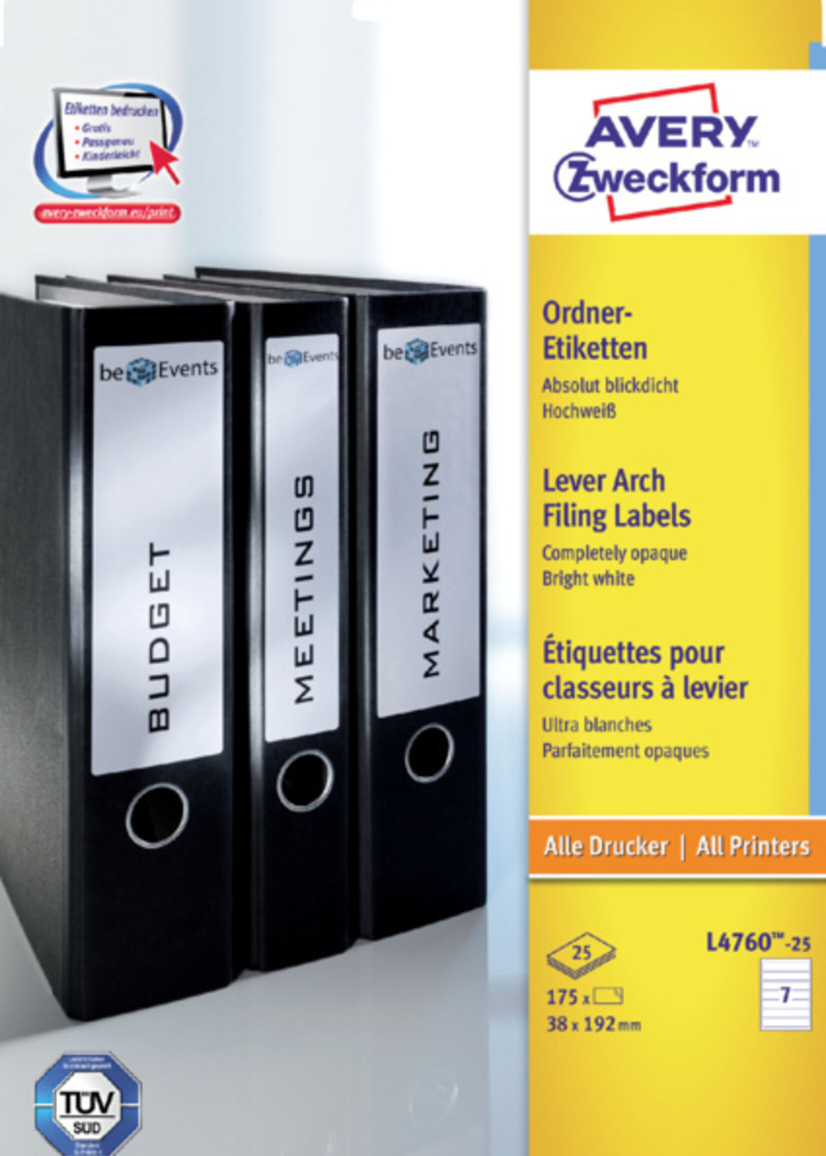 Avery Zweckform Avery Zweckform RUGETIKET L4760-25 192X38