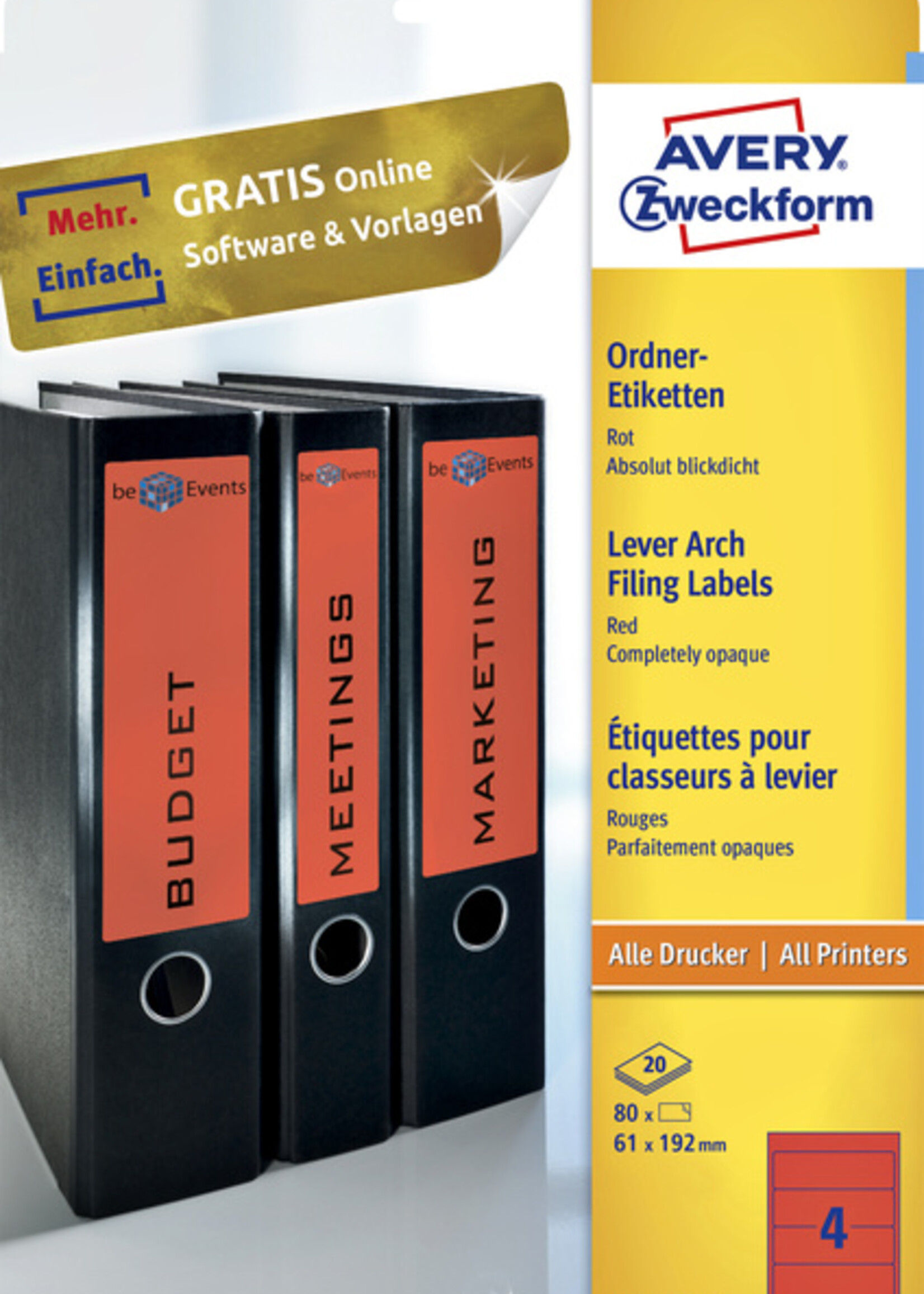 Avery Zweckform Avery Zweckform RUGETIKET L4766 192X61 RD