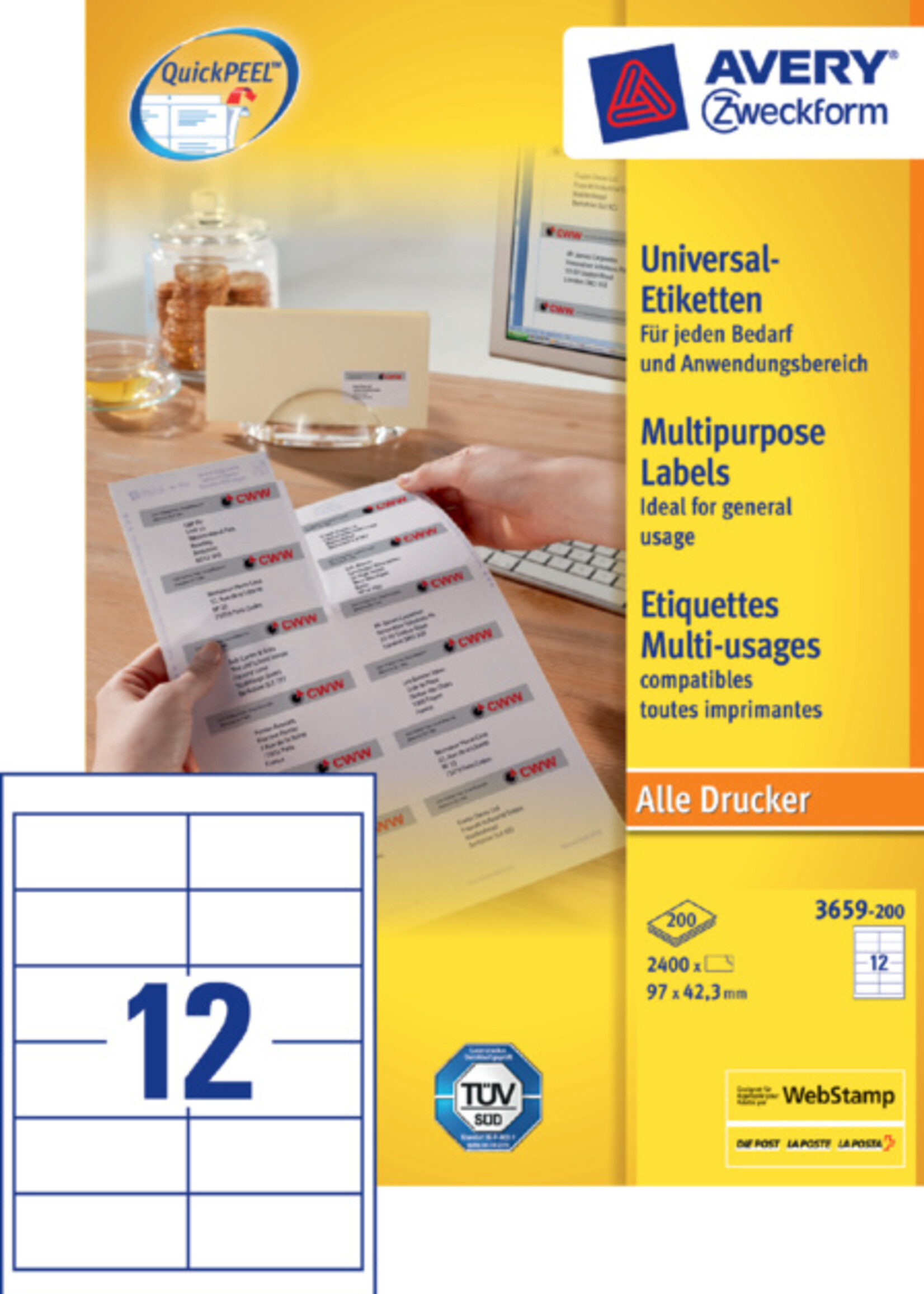 Avery Zweckform Avery Zweckform ETIKET 3659-200 97X42.3