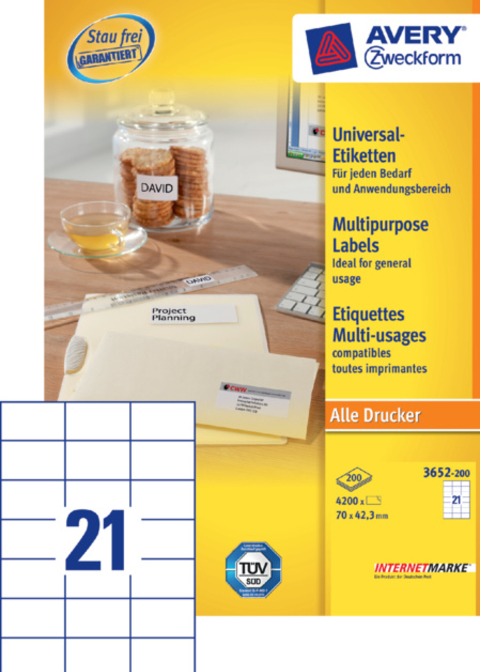 Avery Zweckform Avery Zweckform ETIKET 3652-200 70X42.3